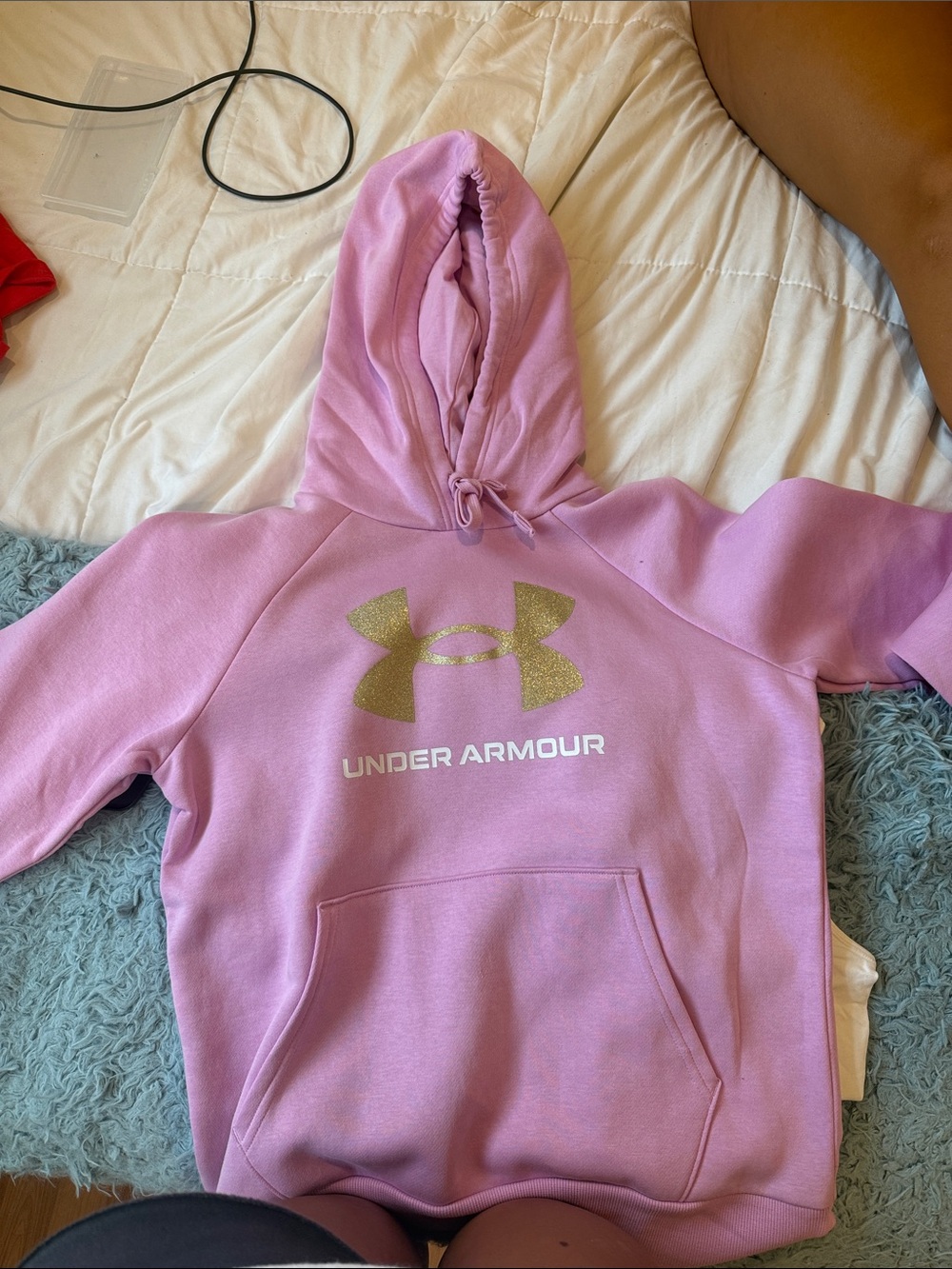 Under Armour Girls Pink Lavender Hoodie with Gold Glitter Logo